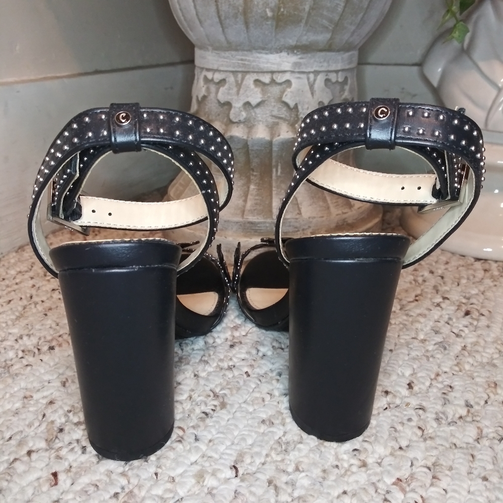 Circus By Sam Edelman Merle Silver Studded Black Floral Faux Leather Heels - Picture 7 of 10